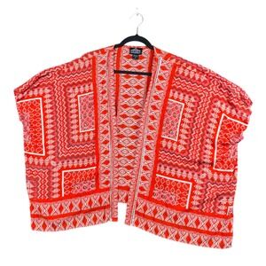 Angie Womens S Red Geometric Kimono‎ Cardigan Lightweight Boho Duster